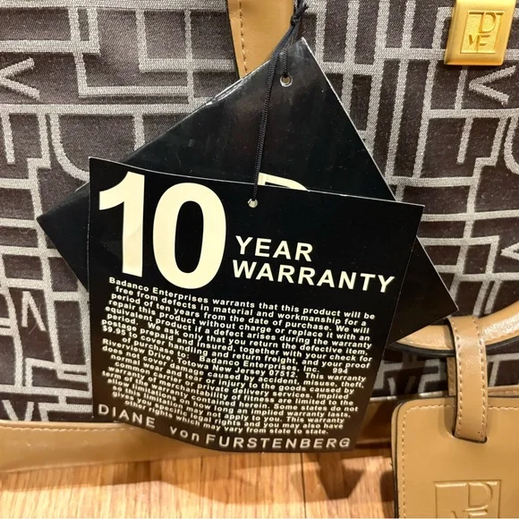 Diane Von Furstenberg Logo Large Fashion Laptop Tote Bag Olive & Camel 18x13x5 - Picture 3 of 12